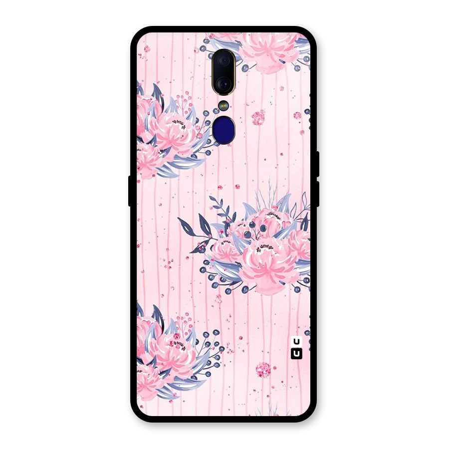 Pink Floral and Stripes Glass Back Case for Oppo F11