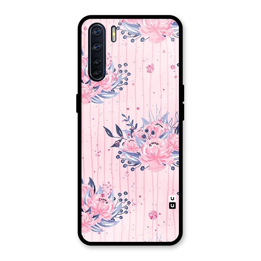 Pink Floral and Stripes Glass Back Case for Oppo F15
