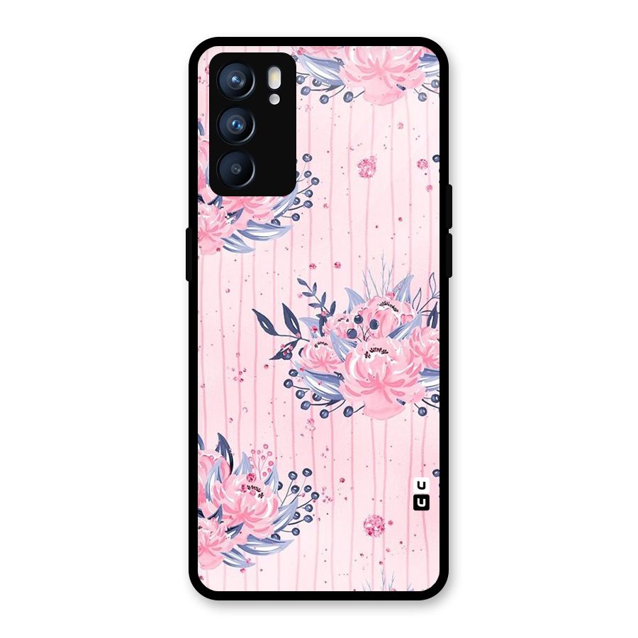 Pink Floral and Stripes Glass Back Case for Oppo Reno6 5G