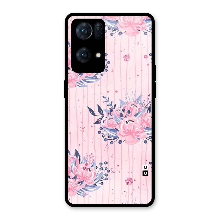 Pink Floral and Stripes Glass Back Case for Oppo Reno7 Pro 5G