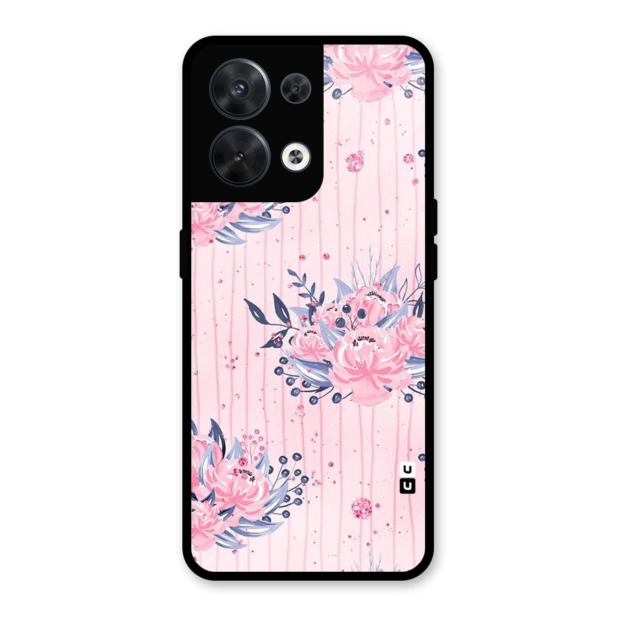 Pink Floral and Stripes Glass Back Case for Oppo Reno8 5G
