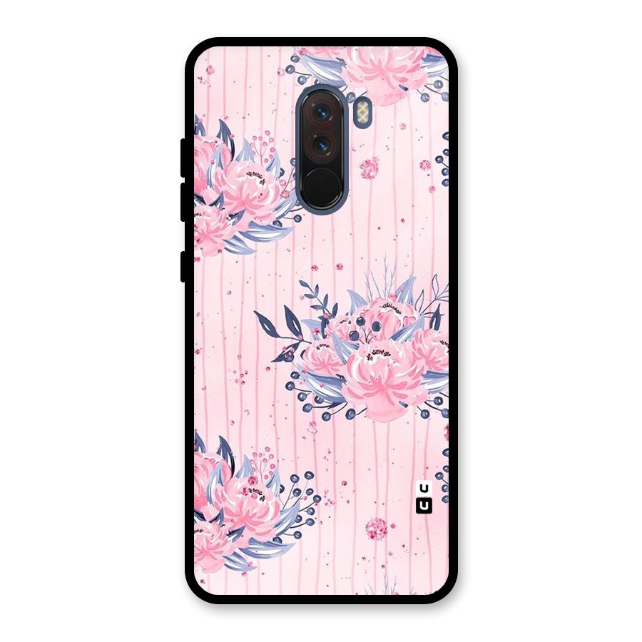 Pink Floral and Stripes Glass Back Case for Poco F1