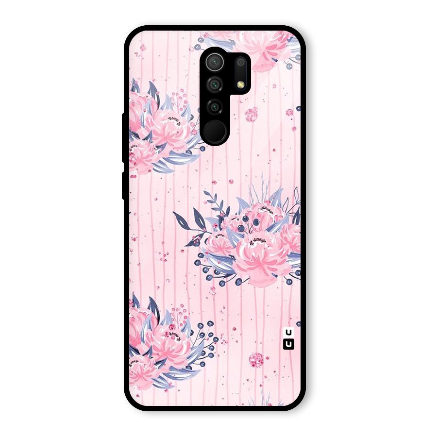 Pink Floral and Stripes Glass Back Case for Poco M2