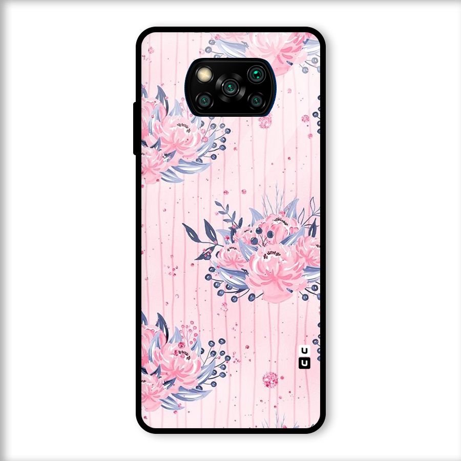 Pink Floral and Stripes Glass Back Case for Poco X3