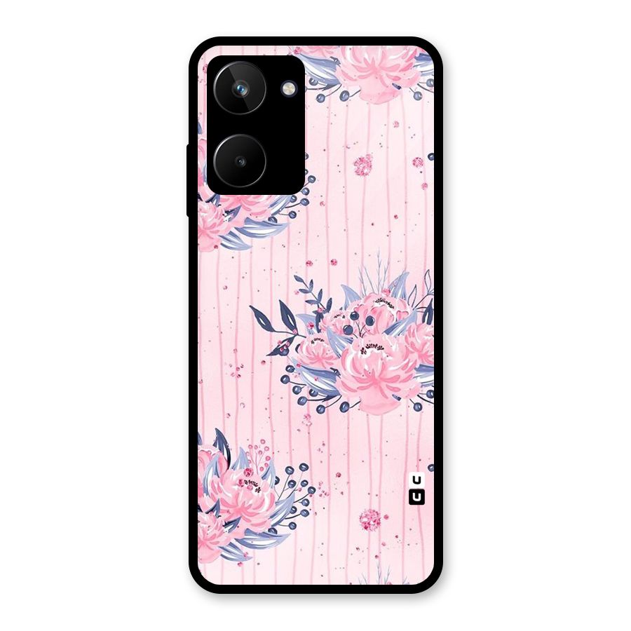 Pink Floral and Stripes Glass Back Case for Realme 10