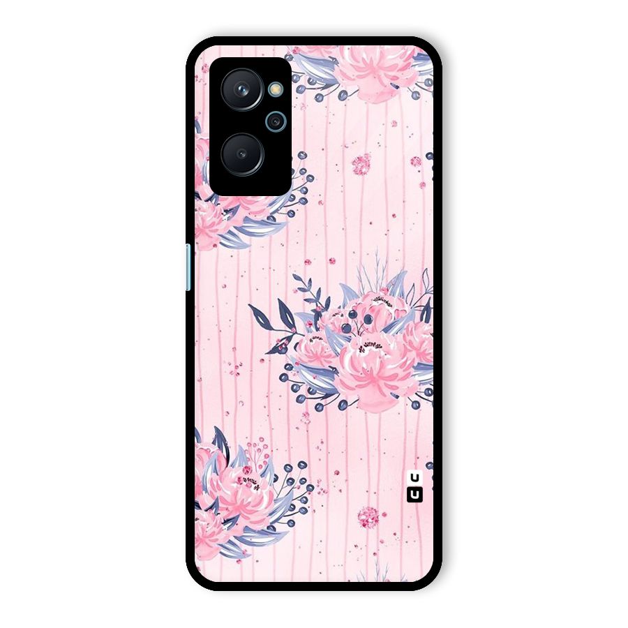 Pink Floral and Stripes Glass Back Case for Realme 9i