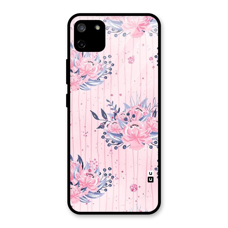 Pink Floral and Stripes Glass Back Case for Realme C11