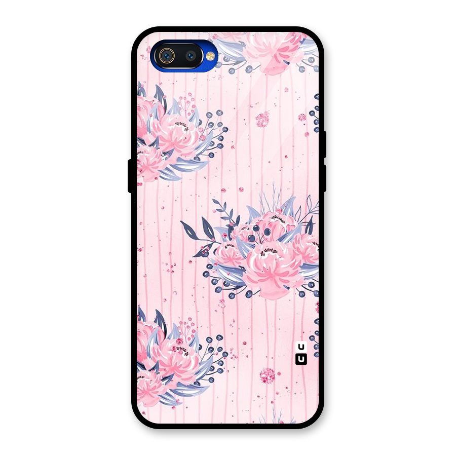 Pink Floral and Stripes Glass Back Case for Realme C2