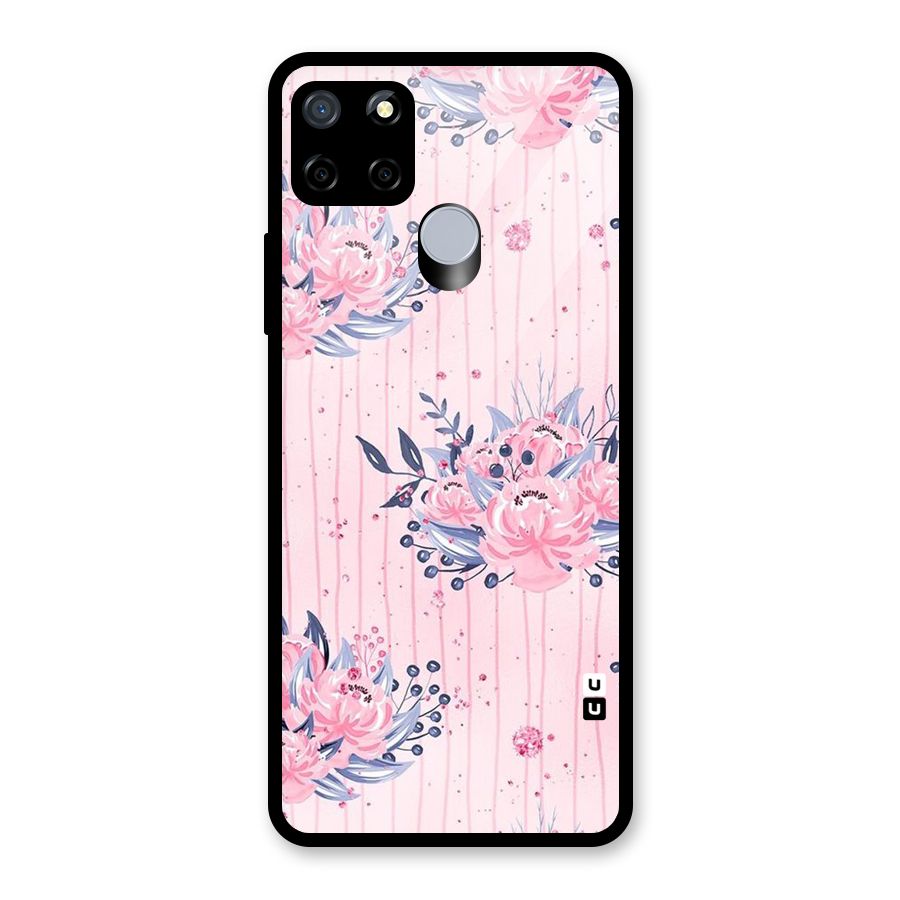 Pink Floral and Stripes Glass Back Case for Realme Narzo 20