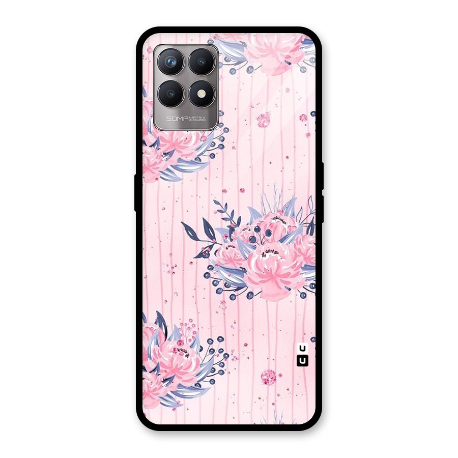 Pink Floral and Stripes Glass Back Case for Realme Narzo 50