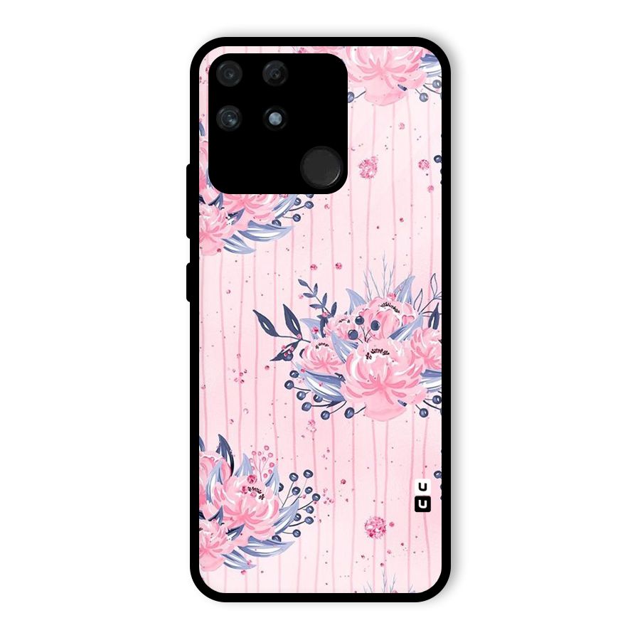 Pink Floral and Stripes Glass Back Case for Realme Narzo 50A