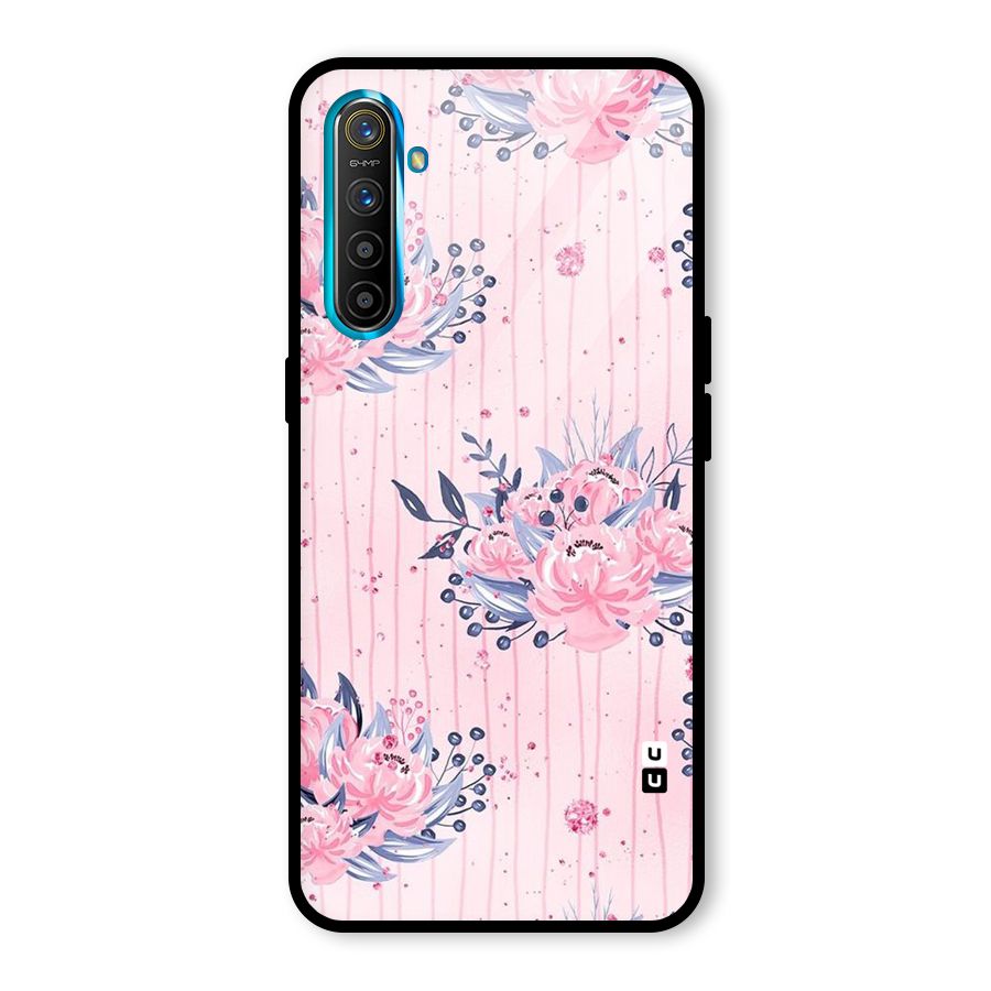 Pink Floral and Stripes Glass Back Case for Realme X2