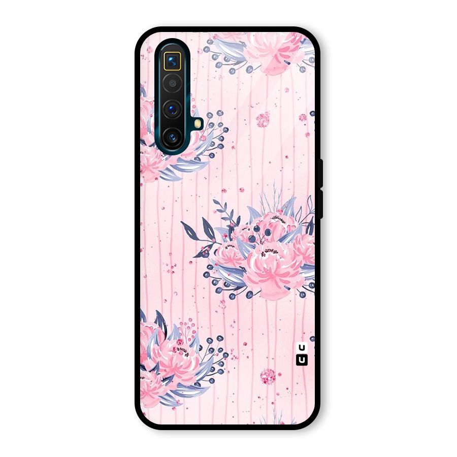 Pink Floral and Stripes Glass Back Case for Realme X3