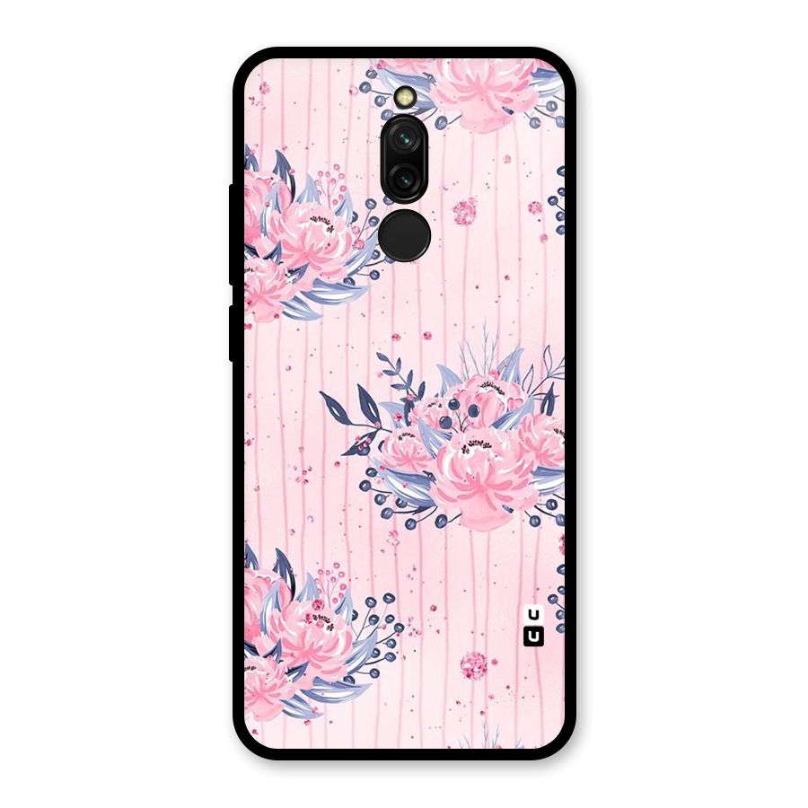 Pink Floral and Stripes Glass Back Case for Redmi 8