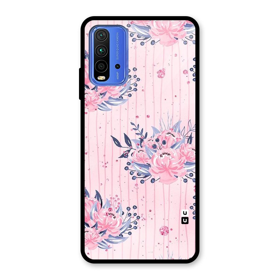 Pink Floral and Stripes Glass Back Case for Redmi 9 Power