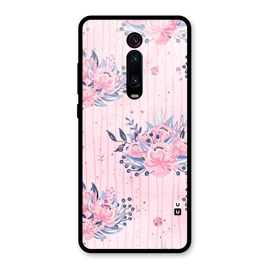 Pink Floral and Stripes Glass Back Case for Redmi K20
