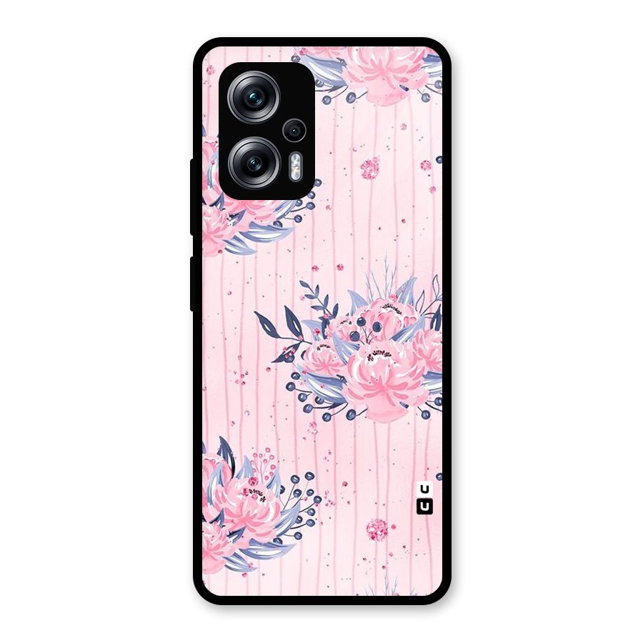 Pink Floral and Stripes Glass Back Case for Redmi K50i