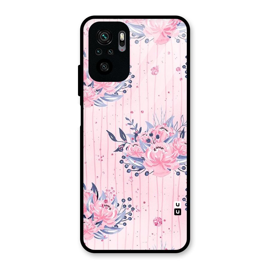 Pink Floral and Stripes Glass Back Case for Redmi Note 10S