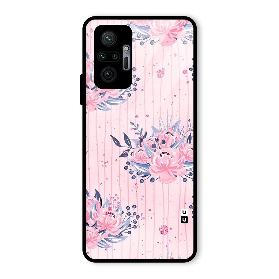 Pink Floral and Stripes Glass Back Case for Redmi Note 10 Pro Max