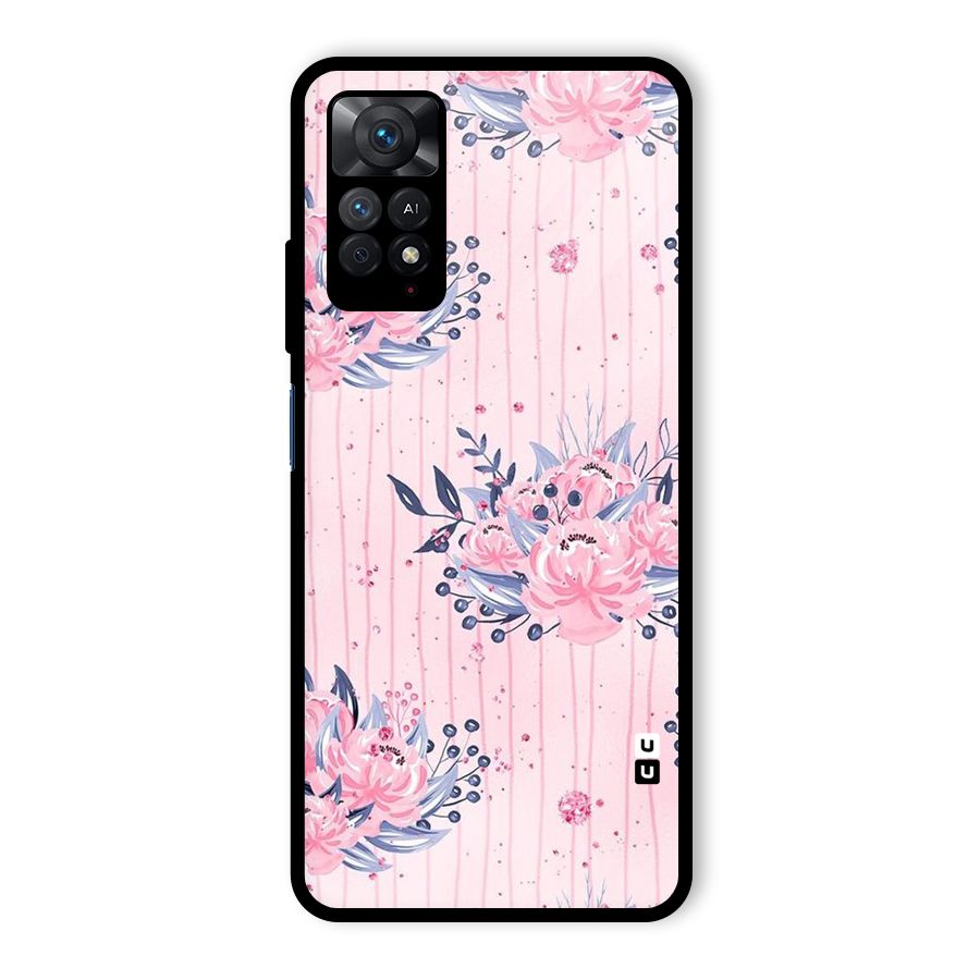 Pink Floral and Stripes Glass Back Case for Redmi Note 11 Pro Plus 5G