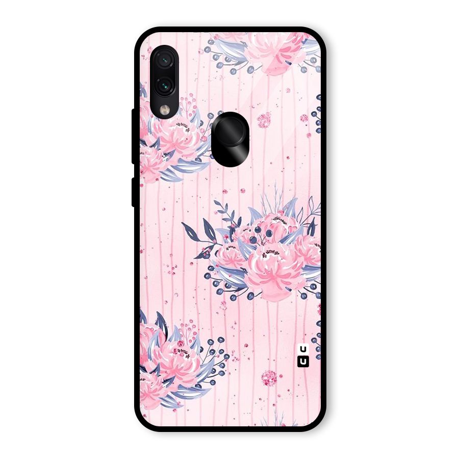 Pink Floral and Stripes Glass Back Case for Redmi Note 7S