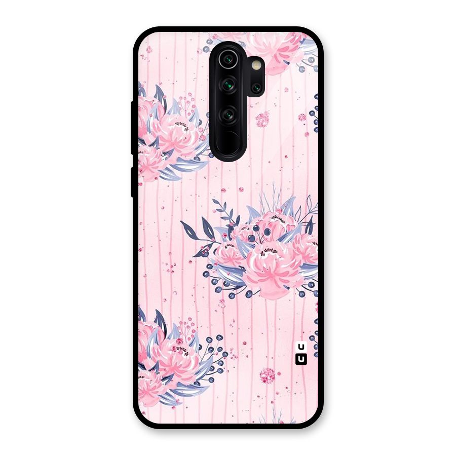 Pink Floral and Stripes Glass Back Case for Redmi Note 8 Pro