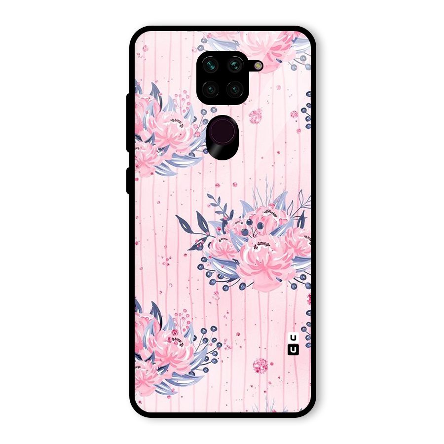 Pink Floral and Stripes Glass Back Case for Redmi Note 9