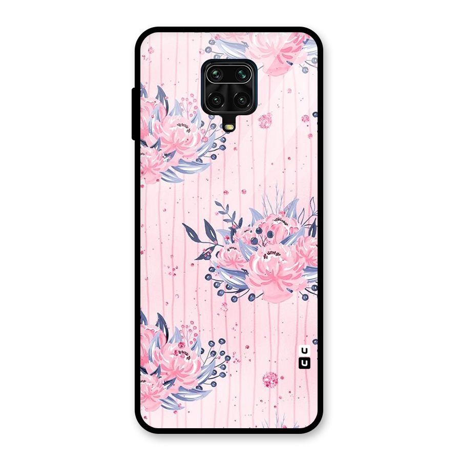 Pink Floral and Stripes Glass Back Case for Redmi Note 9 Pro Max