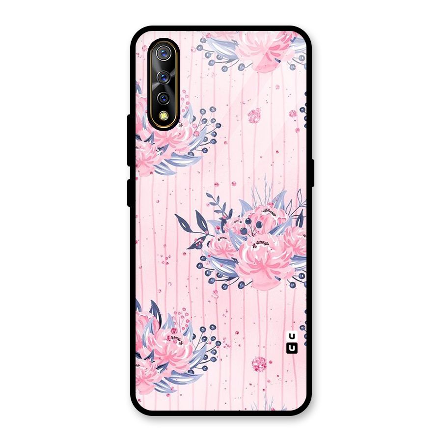 Pink Floral and Stripes Glass Back Case for Vivo S1