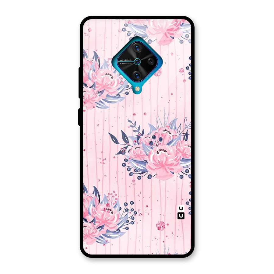 Pink Floral and Stripes Glass Back Case for Vivo S1 Pro