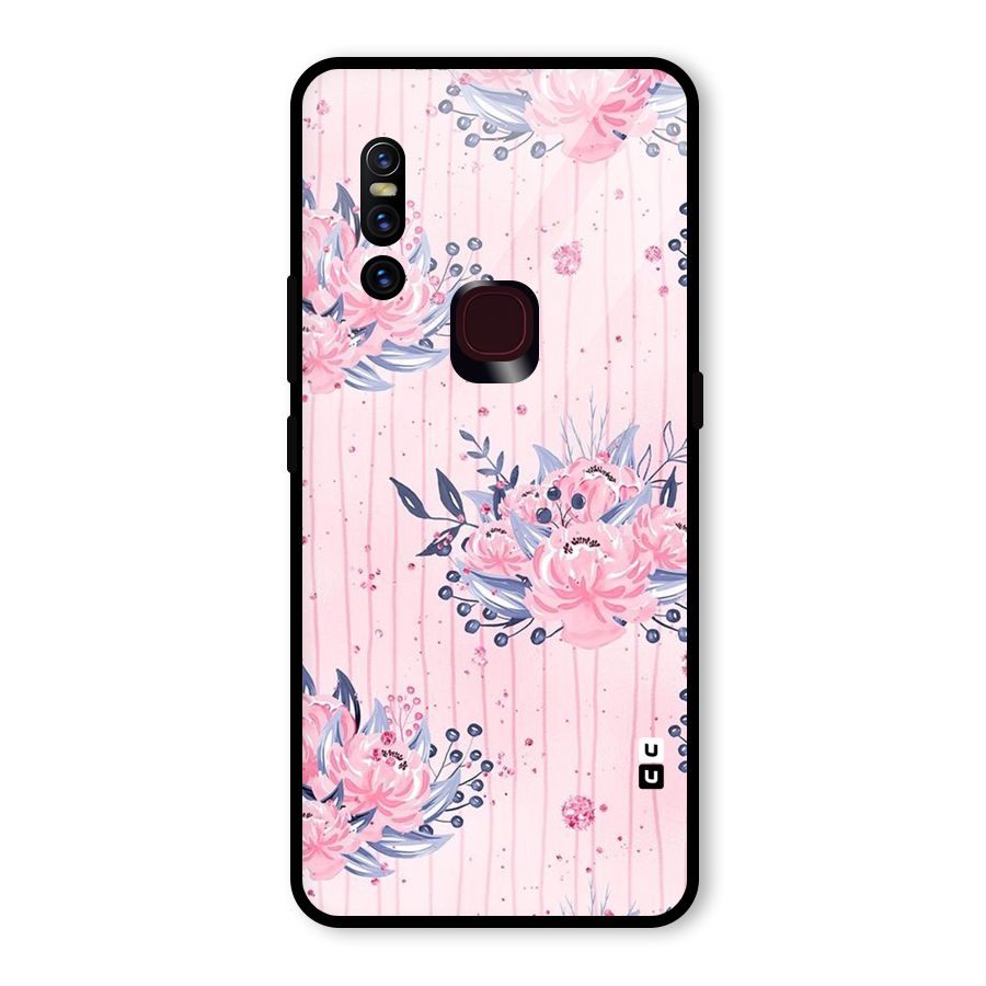 Pink Floral and Stripes Glass Back Case for Vivo V15