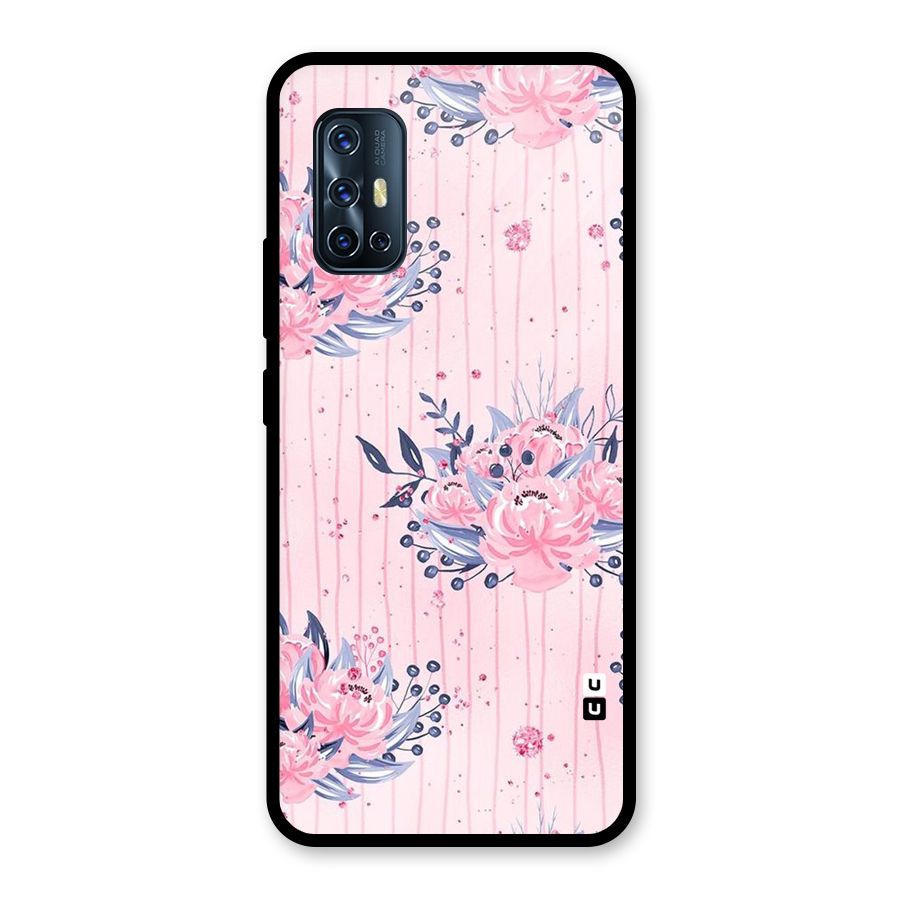 Pink Floral and Stripes Glass Back Case for Vivo V17