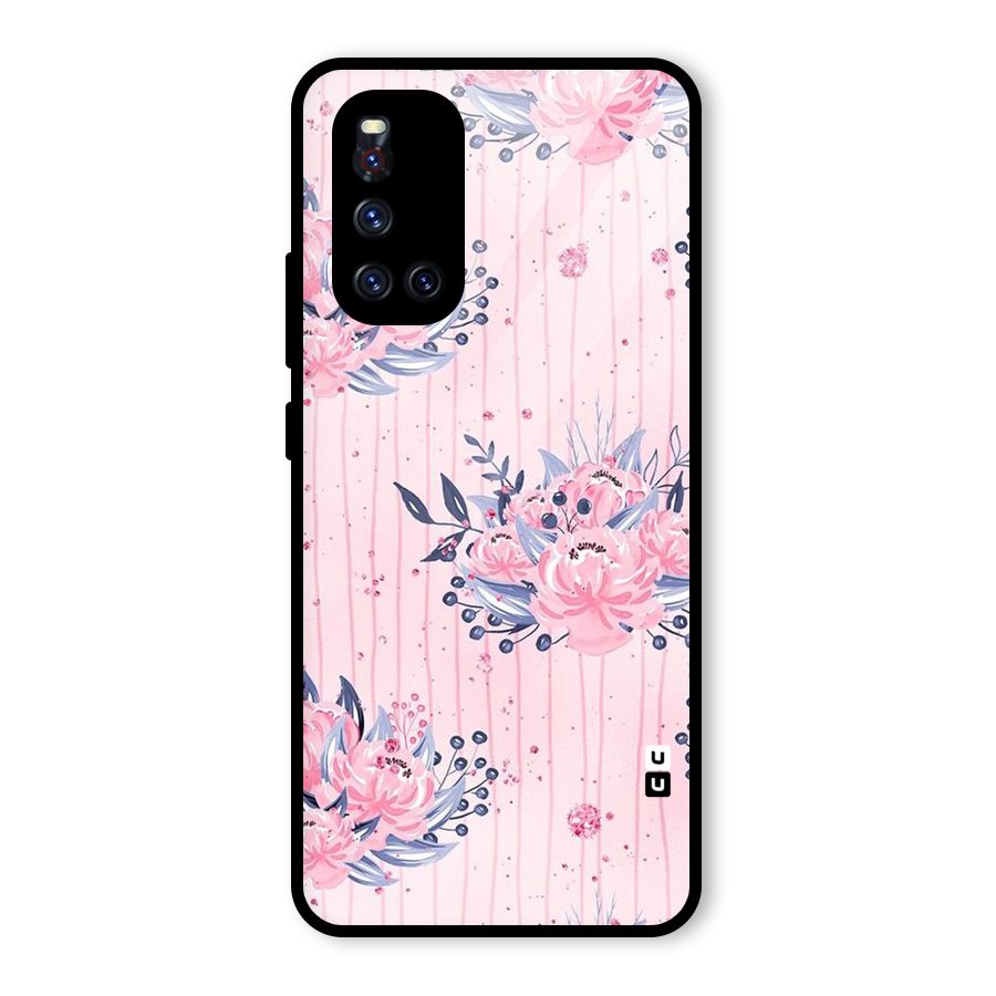 Pink Floral and Stripes Glass Back Case for Vivo V19
