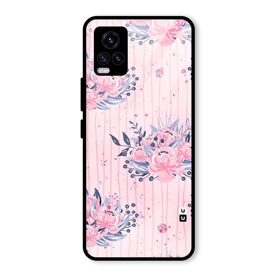 Pink Floral and Stripes Glass Back Case for Vivo V20