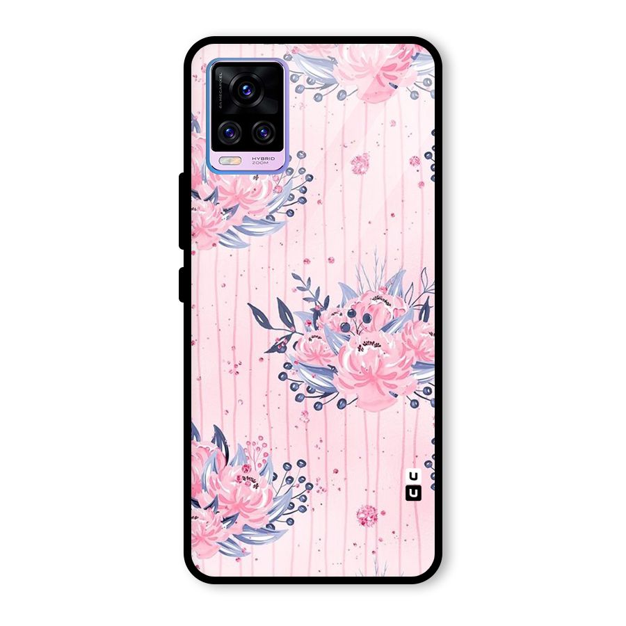 Pink Floral and Stripes Glass Back Case for Vivo V20 Pro
