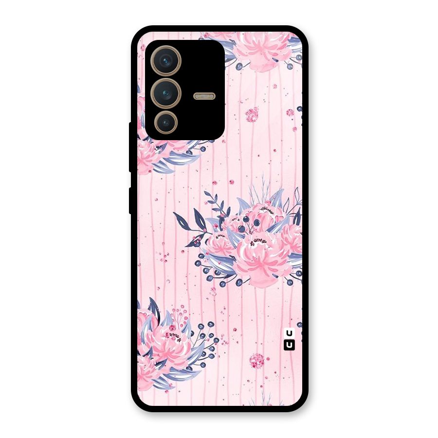 Pink Floral and Stripes Glass Back Case for Vivo V23 5G