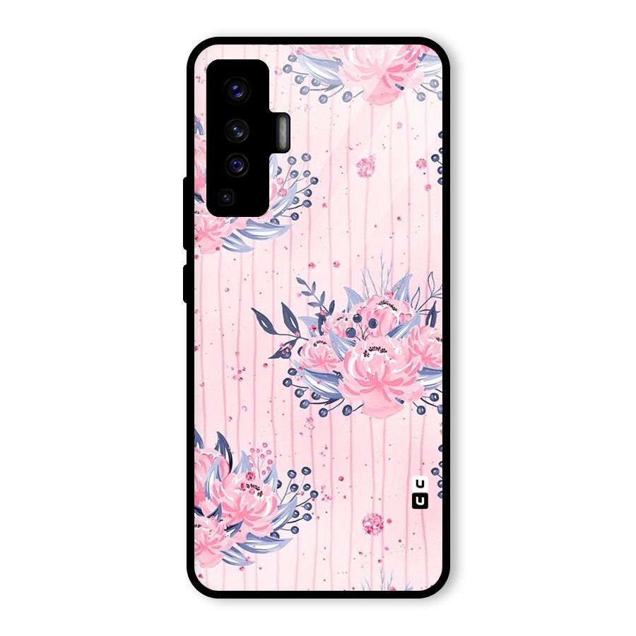 Pink Floral and Stripes Glass Back Case for Vivo X50
