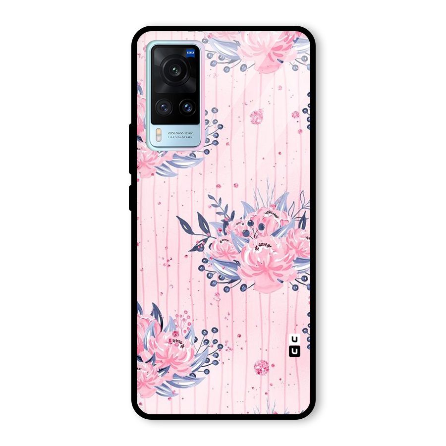 Pink Floral and Stripes Glass Back Case for Vivo X60