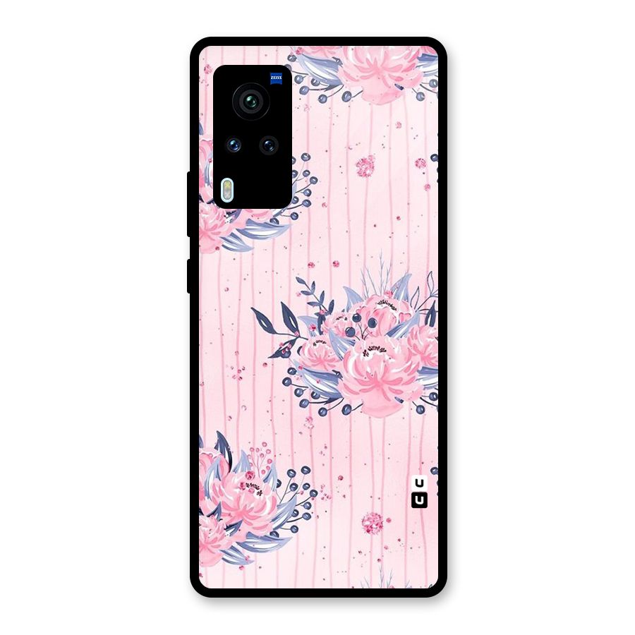 Pink Floral and Stripes Glass Back Case for Vivo X60 Pro
