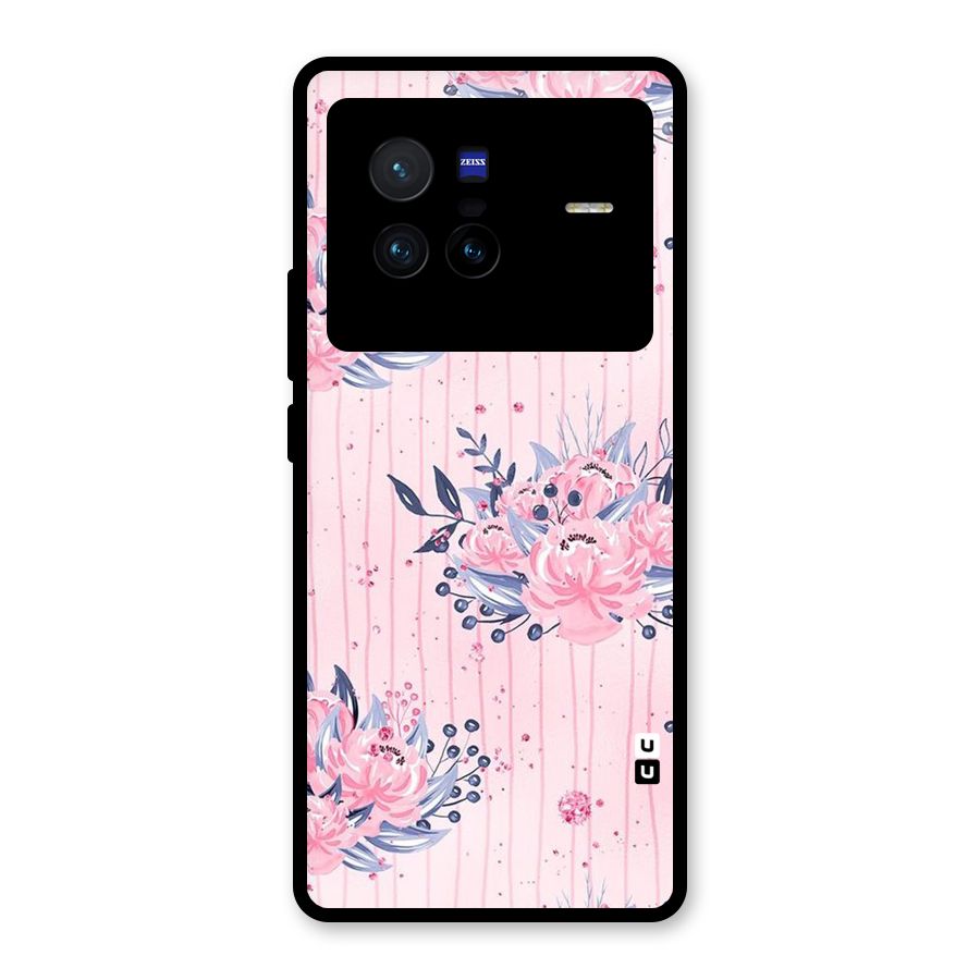 Pink Floral and Stripes Glass Back Case for Vivo X80