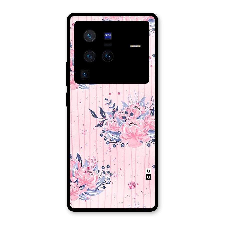 Pink Floral and Stripes Glass Back Case for Vivo X80 Pro