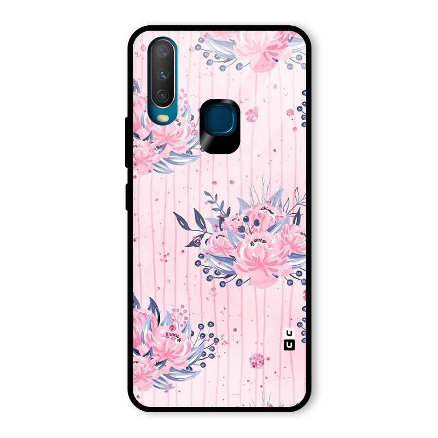 Pink Floral and Stripes Glass Back Case for Vivo Y17