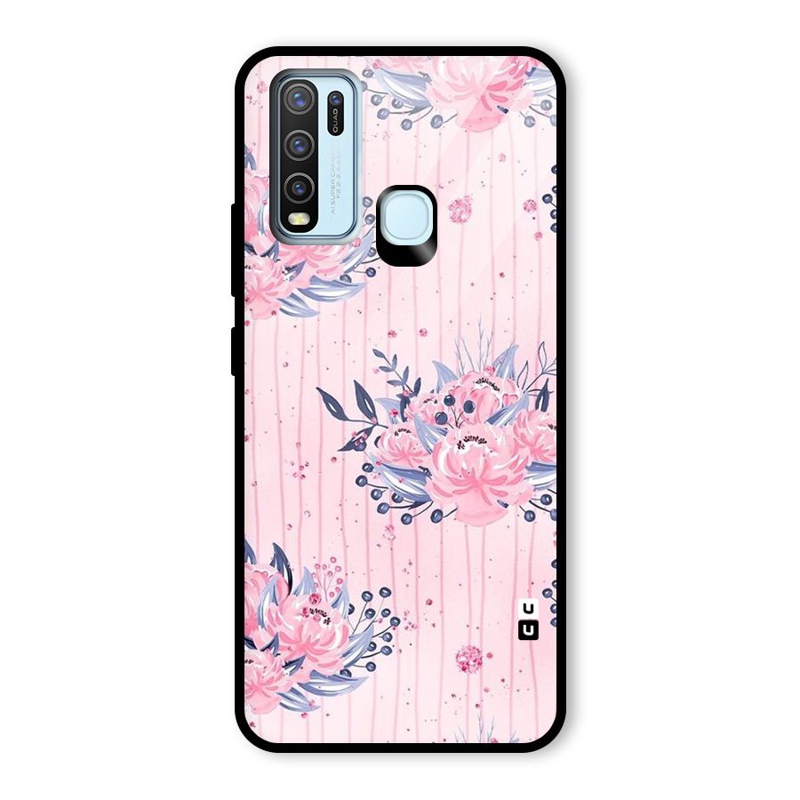 Pink Floral and Stripes Glass Back Case for Vivo Y50