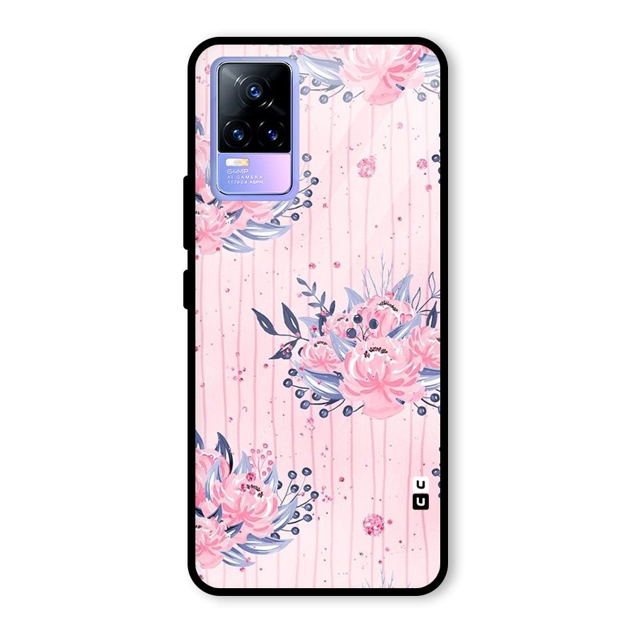 Pink Floral and Stripes Glass Back Case for Vivo Y73