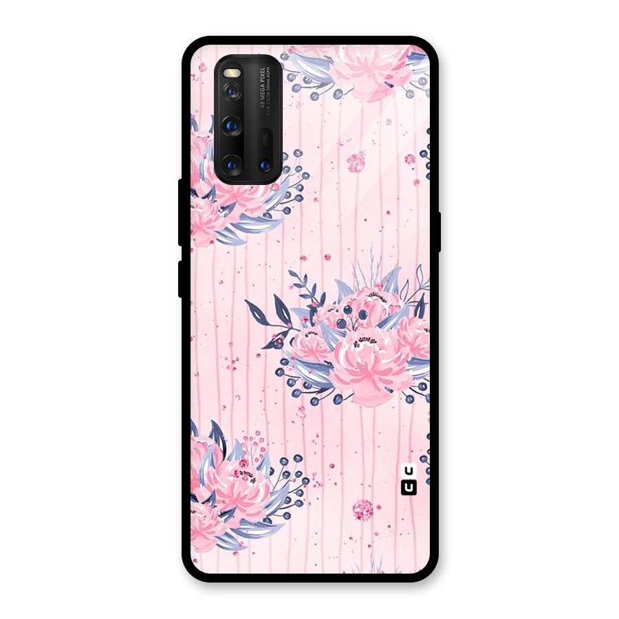 Pink Floral and Stripes Glass Back Case for Vivo iQOO 3