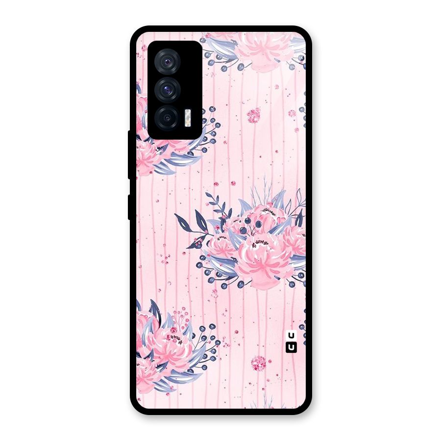 Pink Floral and Stripes Glass Back Case for Vivo iQOO 7 5G