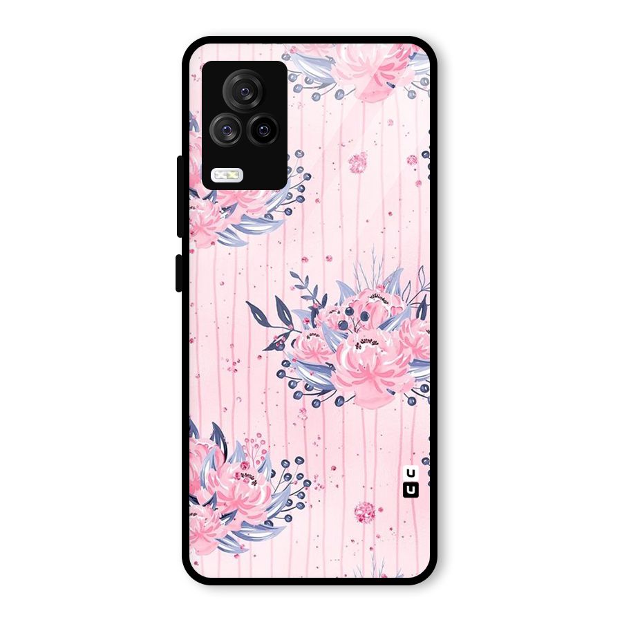 Pink Floral and Stripes Glass Back Case for Vivo iQOO 7 Legend 5G