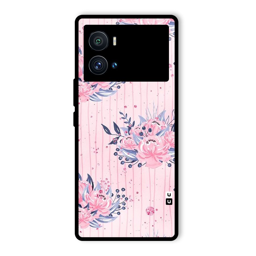 Pink Floral and Stripes Glass Back Case for Vivo iQOO 9 Pro