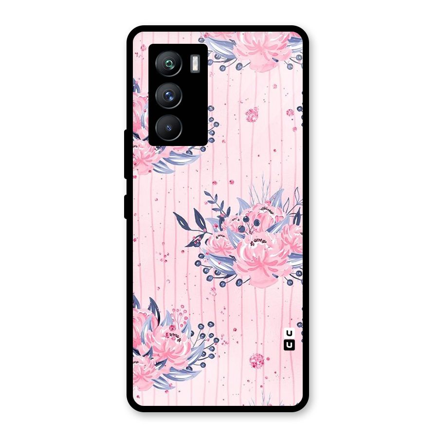 Pink Floral and Stripes Glass Back Case for Vivo iQOO 9 SE