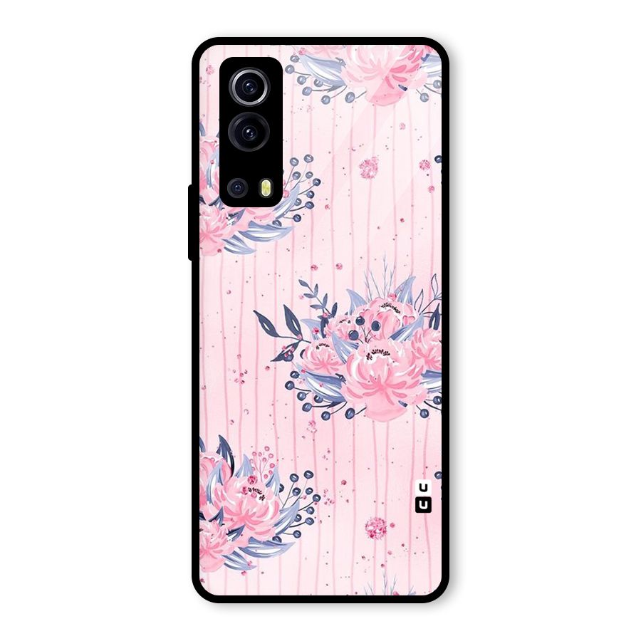 Pink Floral and Stripes Glass Back Case for Vivo iQOO Z3